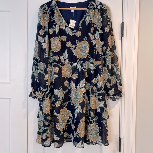 J. Crew Factory V-neck tiered mini dress in Navy Golden Honey - Picture 7 of 9